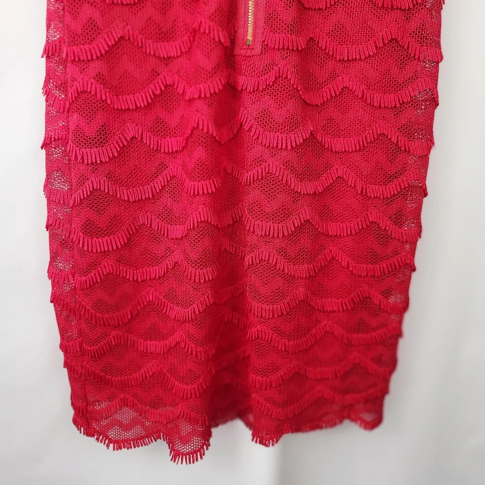 GUESS Red Scalloped Crochet Lace Fringe Cocktail Dress – Size 12 - Picture 9 of 13